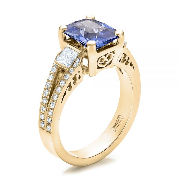 18k Yellow Gold 18k Yellow Gold Custom Blue Sapphire And Diamond Engagement Ring - Three-Quarter View - 100703