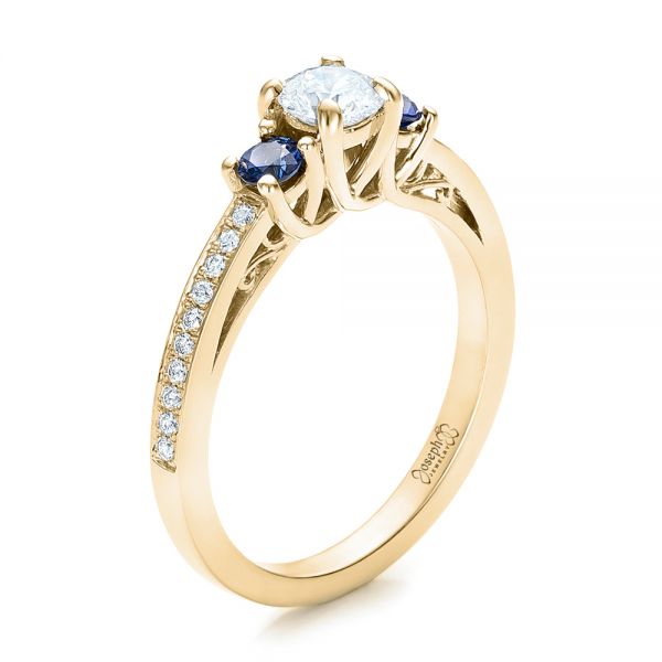 14k Yellow Gold 14k Yellow Gold Custom Blue Sapphire And Diamond Engagement Ring - Three-Quarter View -  100876
