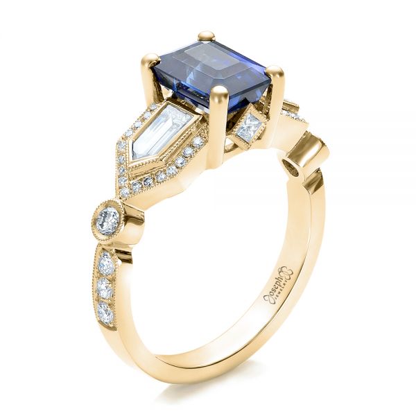 14k Yellow Gold 14k Yellow Gold Custom Blue Sapphire And Diamond Engagement Ring - Three-Quarter View - 101164