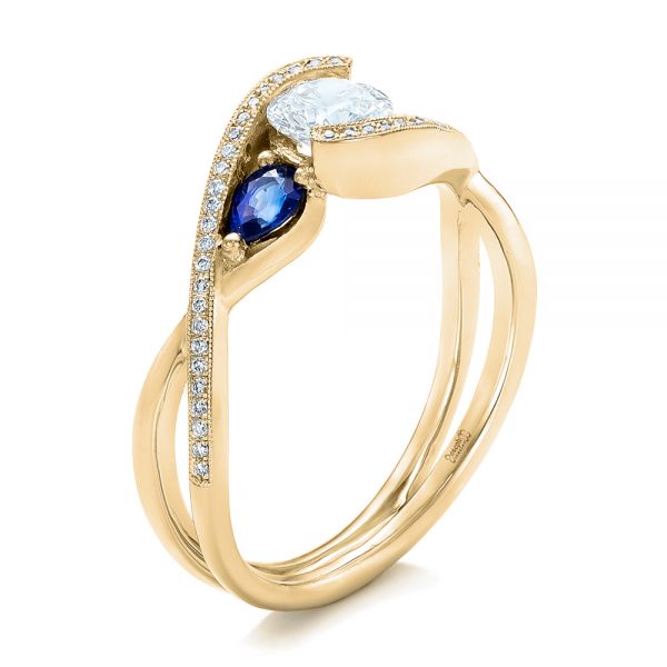 14k Yellow Gold 14k Yellow Gold Custom Blue Sapphire And Diamond Engagement Ring - Three-Quarter View -  102251