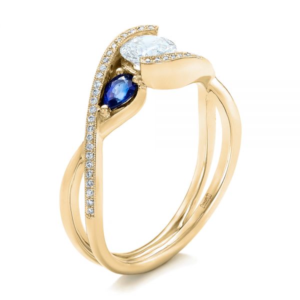 18k Yellow Gold 18k Yellow Gold Custom Blue Sapphire And Diamond Engagement Ring - Three-Quarter View - 102251