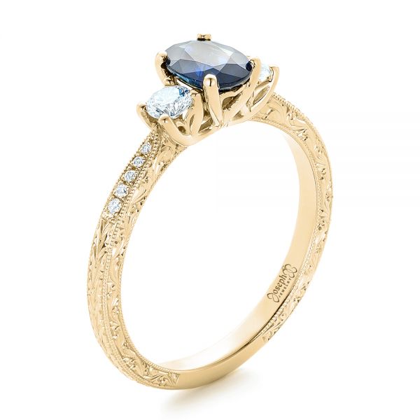18k Yellow Gold 18k Yellow Gold Custom Blue Sapphire And Diamond Engagement Ring - Three-Quarter View -  102274