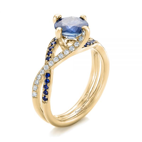 14k Yellow Gold 14k Yellow Gold Custom Blue Sapphire And Diamond Engagement Ring - Three-Quarter View -  102312