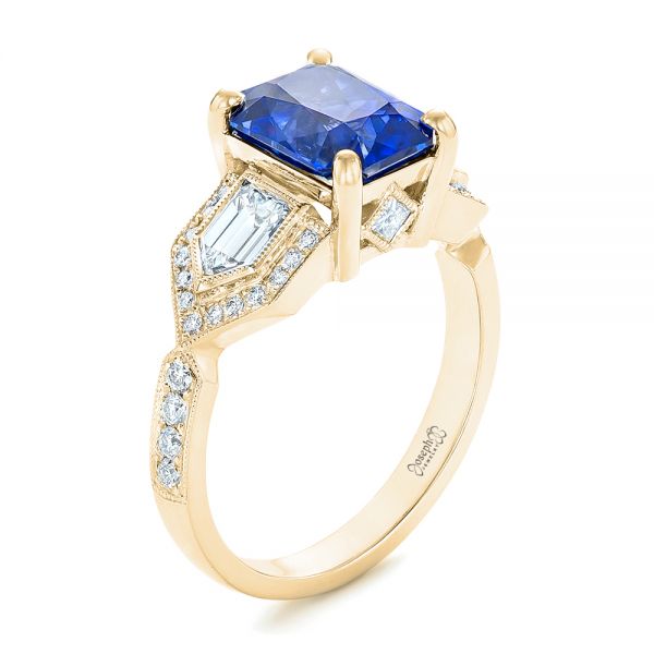 14k Yellow Gold 14k Yellow Gold Custom Blue Sapphire And Diamond Engagement Ring - Three-Quarter View -  102783
