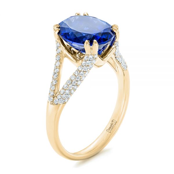 18k Yellow Gold 18k Yellow Gold Custom Blue Sapphire And Diamond Engagement Ring - Three-Quarter View -  102790