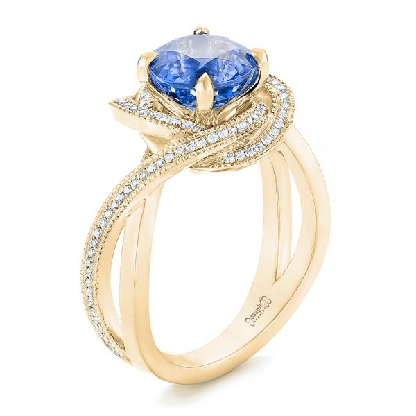 18k Yellow Gold 18k Yellow Gold Custom Blue Sapphire And Diamond Engagement Ring - Three-Quarter View -  102841