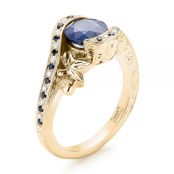 18k Yellow Gold 18k Yellow Gold Custom Blue Sapphire And Diamond Engagement Ring - Three-Quarter View -  103000