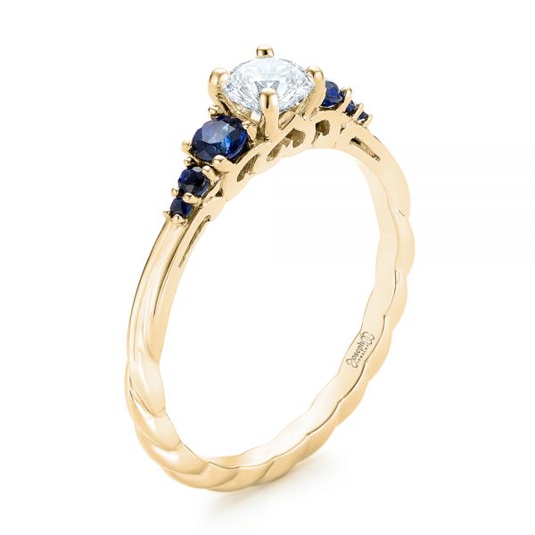 14k Yellow Gold 14k Yellow Gold Custom Blue Sapphire And Diamond Engagement Ring - Three-Quarter View -  103015