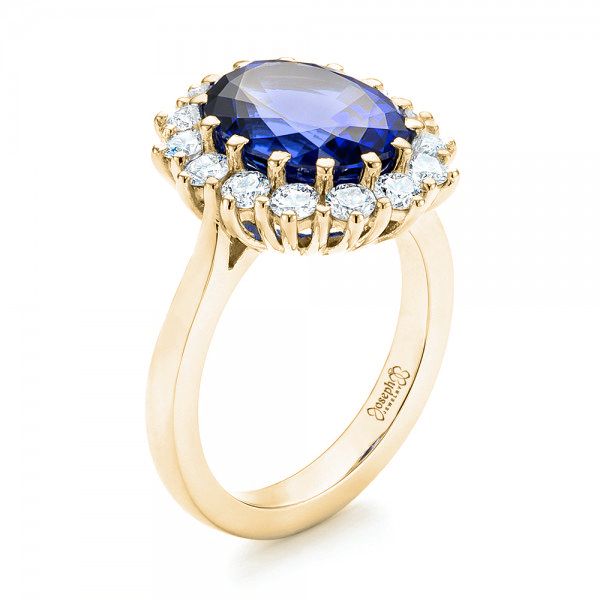 18k Yellow Gold 18k Yellow Gold Custom Blue Sapphire And Diamond Engagement Ring - Three-Quarter View -  103055