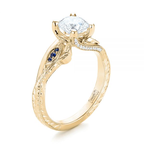 18k Yellow Gold 18k Yellow Gold Custom Blue Sapphire And Diamond Engagement Ring - Three-Quarter View -  103409