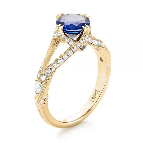 18k Yellow Gold 18k Yellow Gold Custom Blue Sapphire And Diamond Engagement Ring - Three-Quarter View -  103411