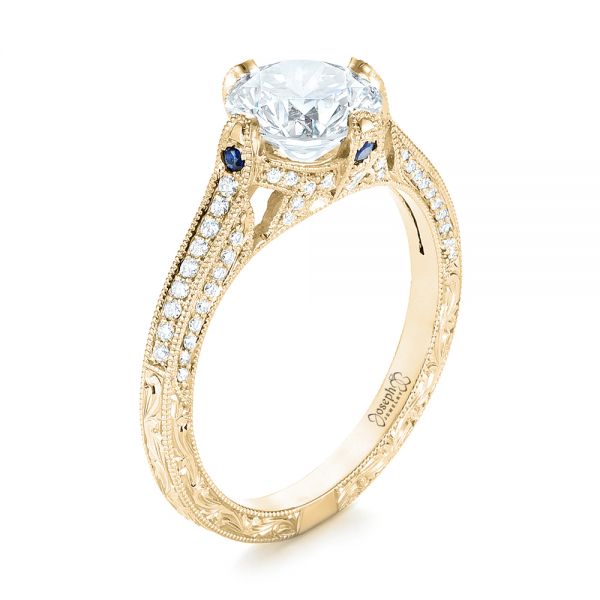 18k Yellow Gold 18k Yellow Gold Custom Blue Sapphire And Diamond Engagement Ring - Three-Quarter View -  103448