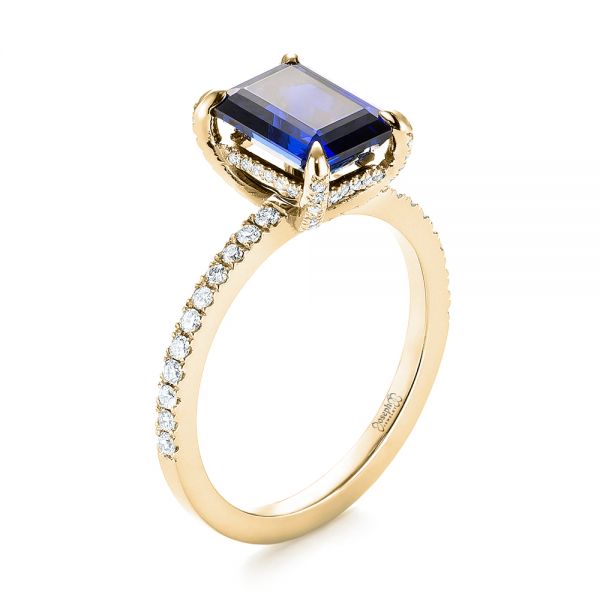 14k Yellow Gold 14k Yellow Gold Custom Blue Sapphire And Diamond Engagement Ring - Three-Quarter View -  103509