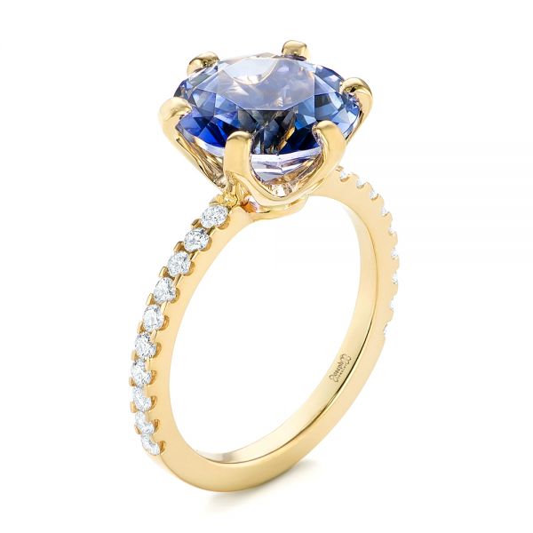 Custom Blue Sapphire and Diamond Engagement Ring - Image