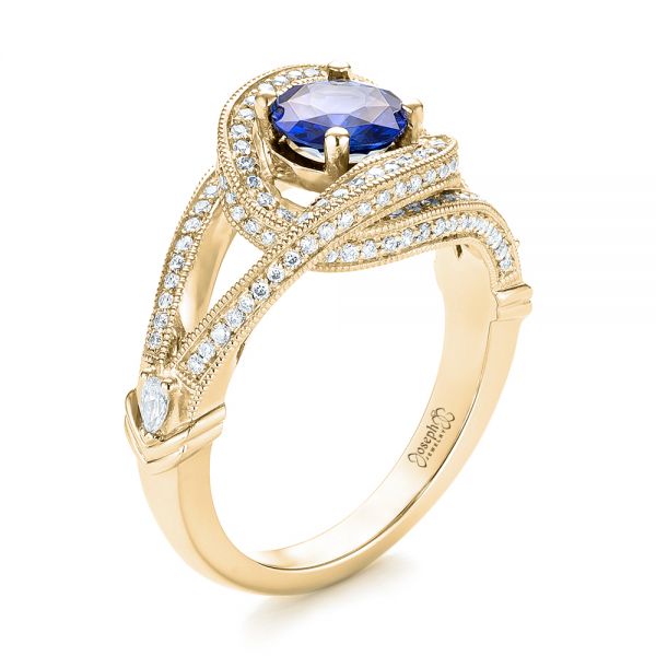 14k Yellow Gold 14k Yellow Gold Custom Blue Sapphire And Diamond Engagement Ring - Three-Quarter View -  103611