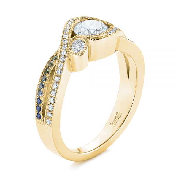18k Yellow Gold 18k Yellow Gold Custom Blue Sapphire And Diamond Engagement Ring - Three-Quarter View -  104025