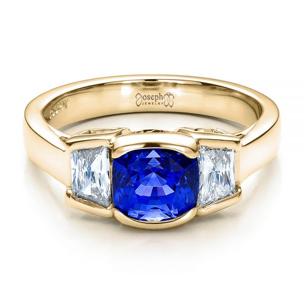 18k Yellow Gold 18k Yellow Gold Custom Blue Sapphire And Diamond Engagement Ring - Flat View -  100034