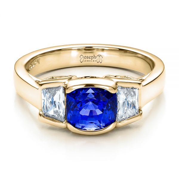 18k Yellow Gold 18k Yellow Gold Custom Blue Sapphire And Diamond Engagement Ring - Flat View - 100034
