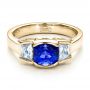14k Yellow Gold 14k Yellow Gold Custom Blue Sapphire And Diamond Engagement Ring - Flat View -  100034 - Thumbnail