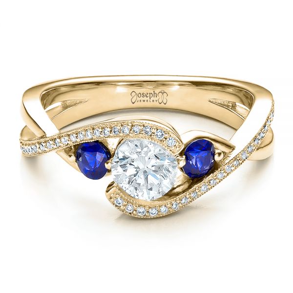 18k Yellow Gold 18k Yellow Gold Custom Blue Sapphire And Diamond Engagement Ring - Flat View -  100056