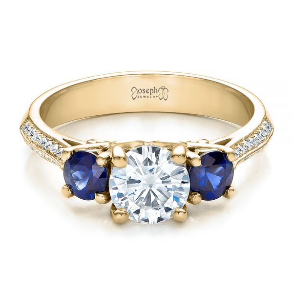14k Yellow Gold 14k Yellow Gold Custom Blue Sapphire And Diamond Engagement Ring - Flat View -  100116