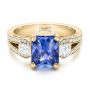 14k Yellow Gold 14k Yellow Gold Custom Blue Sapphire And Diamond Engagement Ring - Flat View -  100703 - Thumbnail