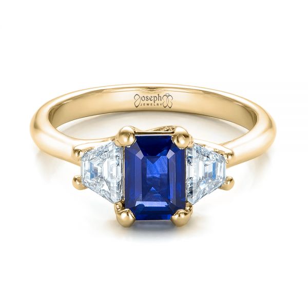 18k Yellow Gold 18k Yellow Gold Custom Blue Sapphire And Diamond Engagement Ring - Flat View -  100855