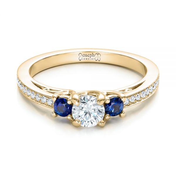 18k Yellow Gold 18k Yellow Gold Custom Blue Sapphire And Diamond Engagement Ring - Flat View -  100876