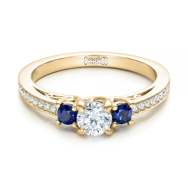 18k Yellow Gold 18k Yellow Gold Custom Blue Sapphire And Diamond Engagement Ring - Flat View - 100876
