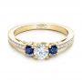 18k Yellow Gold 18k Yellow Gold Custom Blue Sapphire And Diamond Engagement Ring - Flat View -  100876 - Thumbnail