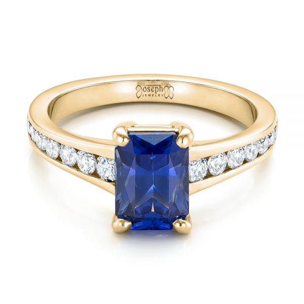 18k Yellow Gold 18k Yellow Gold Custom Blue Sapphire And Diamond Engagement Ring - Flat View -  100923