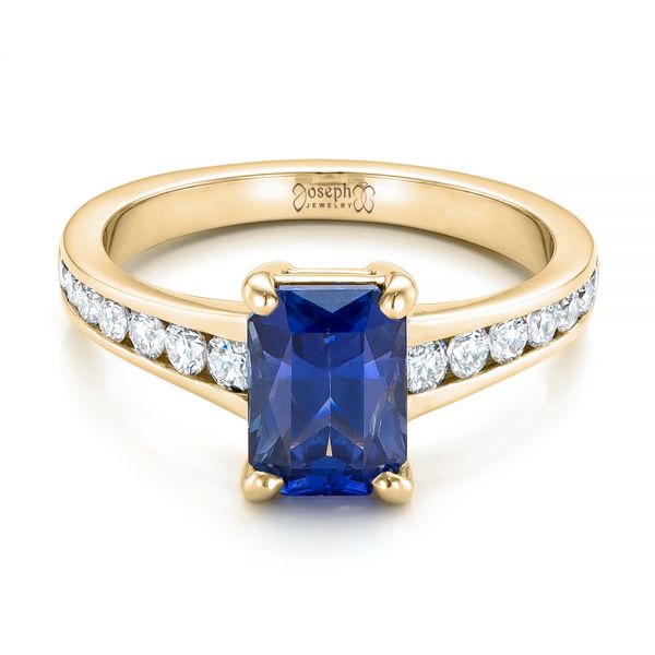 18k Yellow Gold 18k Yellow Gold Custom Blue Sapphire And Diamond Engagement Ring - Flat View - 100923