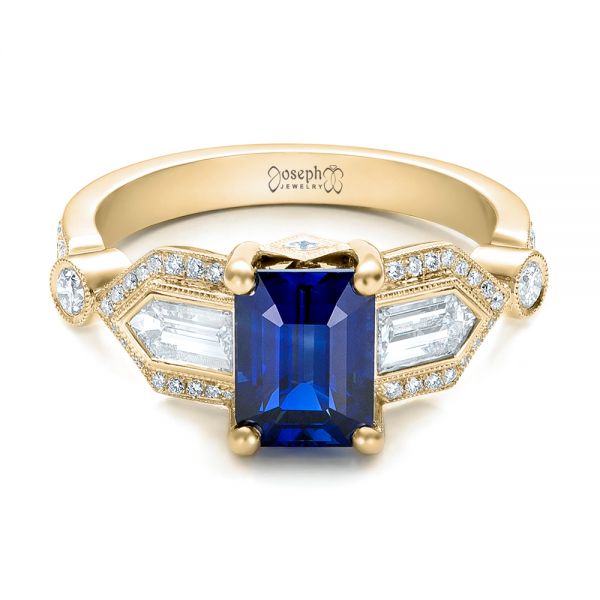 14k Yellow Gold 14k Yellow Gold Custom Blue Sapphire And Diamond Engagement Ring - Flat View -  101164