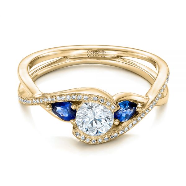 18k Yellow Gold 18k Yellow Gold Custom Blue Sapphire And Diamond Engagement Ring - Flat View -  102251