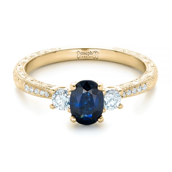 14k Yellow Gold 14k Yellow Gold Custom Blue Sapphire And Diamond Engagement Ring - Flat View -  102274