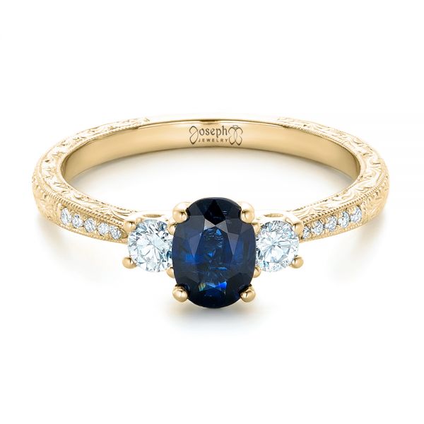 14k Yellow Gold 14k Yellow Gold Custom Blue Sapphire And Diamond Engagement Ring - Flat View - 102274