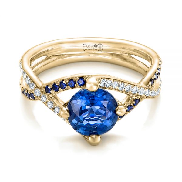 18k Yellow Gold 18k Yellow Gold Custom Blue Sapphire And Diamond Engagement Ring - Flat View -  102312