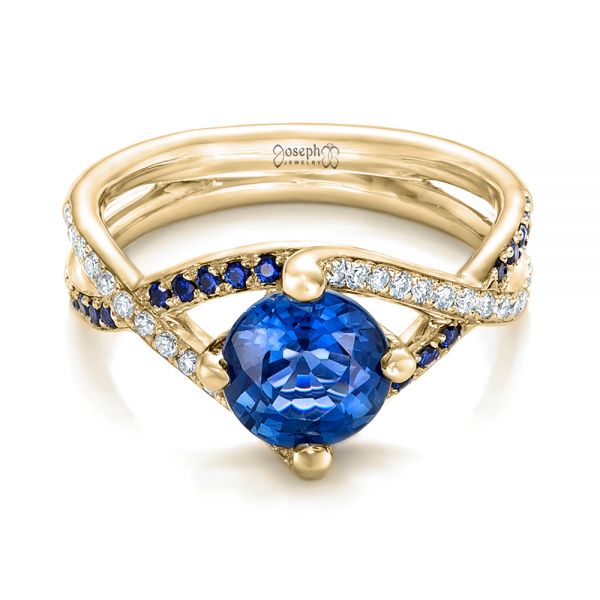 14k Yellow Gold 14k Yellow Gold Custom Blue Sapphire And Diamond Engagement Ring - Flat View - 102312