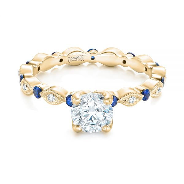 18k Yellow Gold 18k Yellow Gold Custom Blue Sapphire And Diamond Engagement Ring - Flat View -  102520