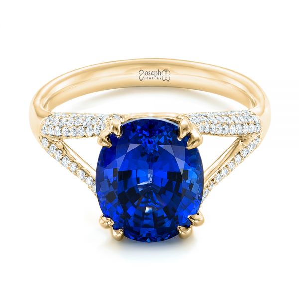 18k Yellow Gold 18k Yellow Gold Custom Blue Sapphire And Diamond Engagement Ring - Flat View -  102790