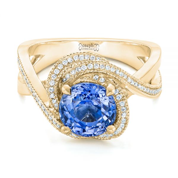 14k Yellow Gold 14k Yellow Gold Custom Blue Sapphire And Diamond Engagement Ring - Flat View -  102841