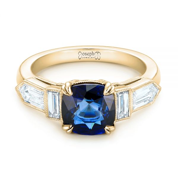 14k Yellow Gold 14k Yellow Gold Custom Blue Sapphire And Diamond Engagement Ring - Flat View -  102870