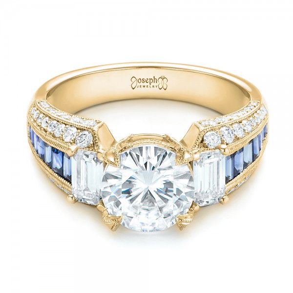 18k Yellow Gold 18k Yellow Gold Custom Blue Sapphire And Diamond Engagement Ring - Flat View -  102888