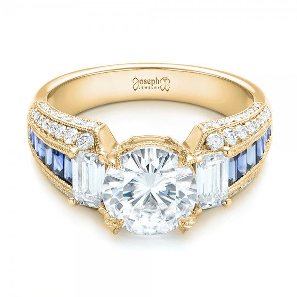 14k Yellow Gold 14k Yellow Gold Custom Blue Sapphire And Diamond Engagement Ring - Flat View - 102888