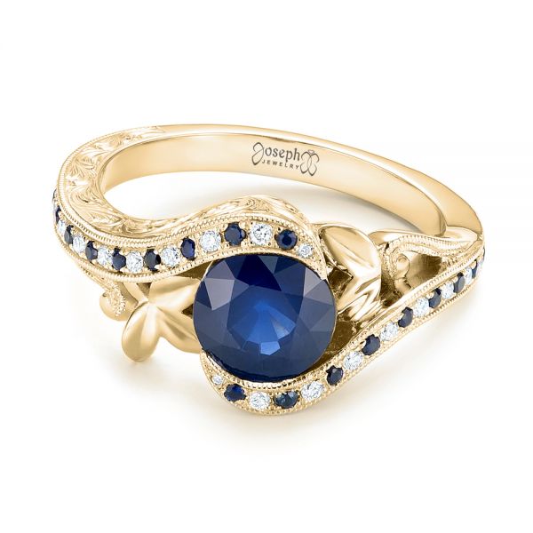 18k Yellow Gold 18k Yellow Gold Custom Blue Sapphire And Diamond Engagement Ring - Flat View -  103000