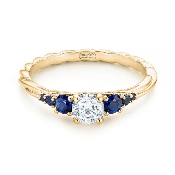 18k Yellow Gold 18k Yellow Gold Custom Blue Sapphire And Diamond Engagement Ring - Flat View -  103015