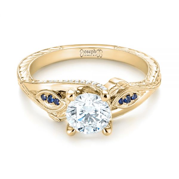 14k Yellow Gold 14k Yellow Gold Custom Blue Sapphire And Diamond Engagement Ring - Flat View -  103409