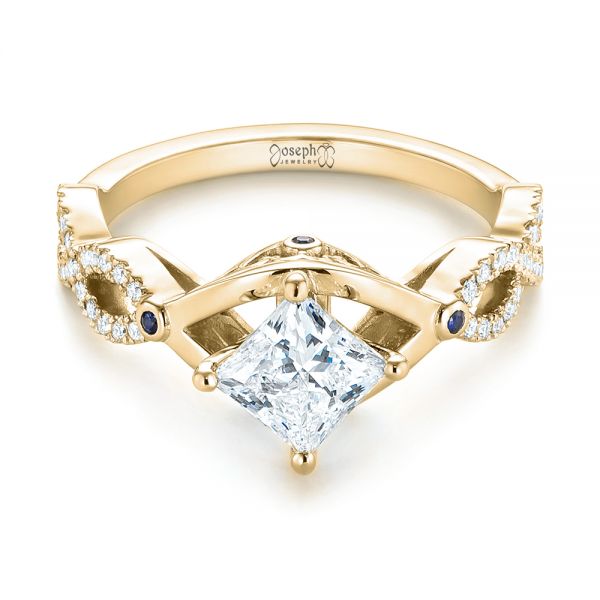 18k Yellow Gold 18k Yellow Gold Custom Blue Sapphire And Diamond Engagement Ring - Flat View -  103420