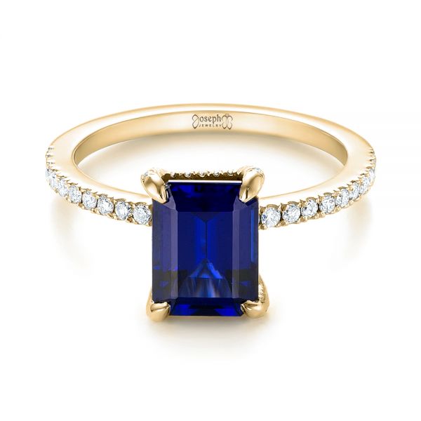 18k Yellow Gold 18k Yellow Gold Custom Blue Sapphire And Diamond Engagement Ring - Flat View -  103509