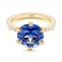 14k Yellow Gold Custom Blue Sapphire And Diamond Engagement Ring - Flat View -  103545 - Thumbnail